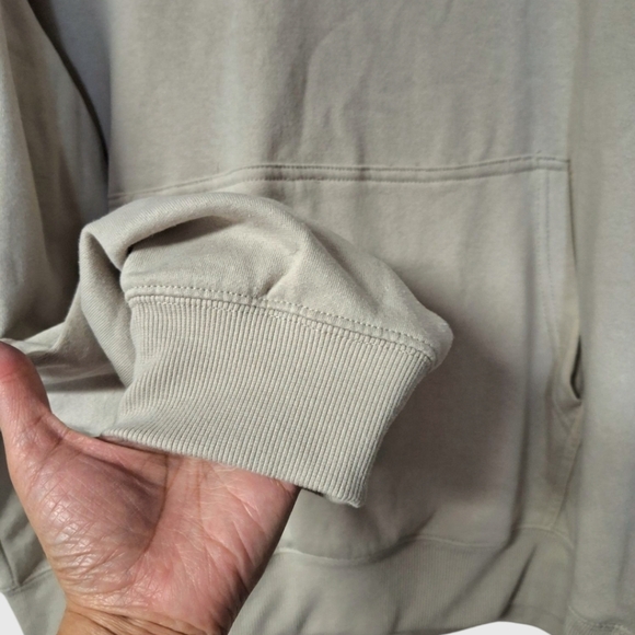 DKNY Mens Hoodie Pull Over Embroidered Logo w Drawstring & Kangaroo Pouch Biege - Picture 5 of 9